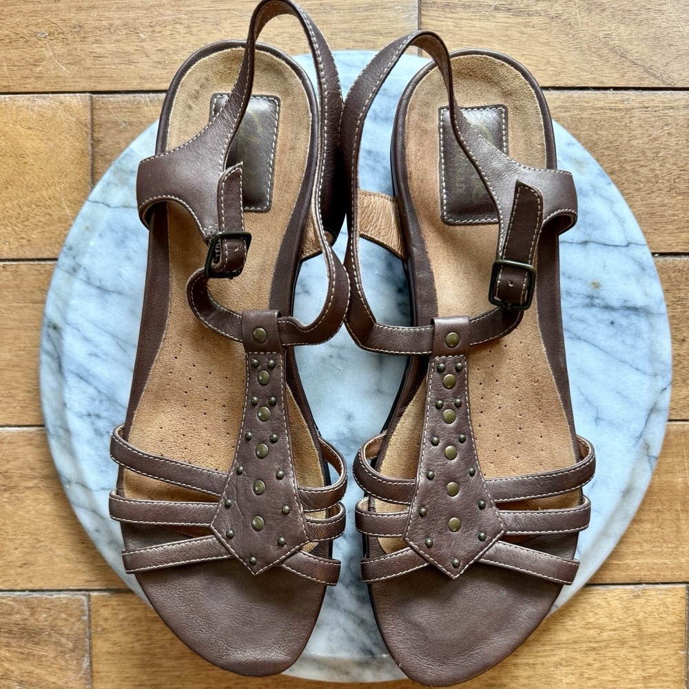 NEW! Clarks Active Air Laguna Cove Brown Bronze Leather Wedge Sandals Sz 9.5